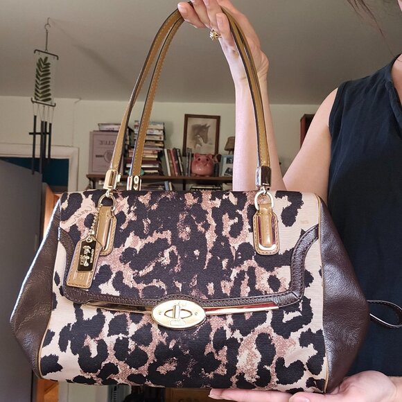 Coach Brown and Black Leopard Print Satchel - Picture 1 of 16